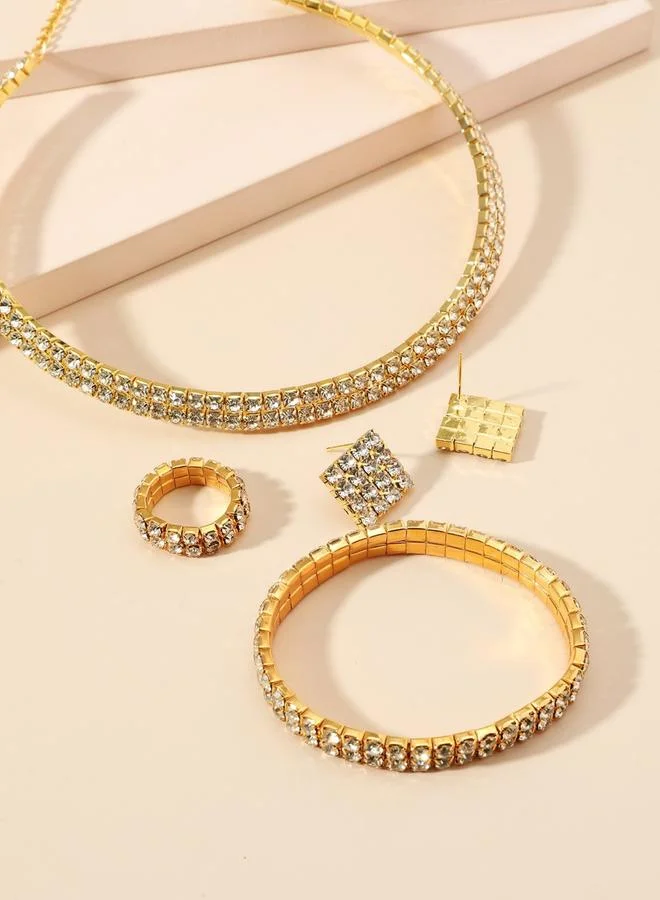 تايك تو طقم من عقد وسوار وخاتم وأقراط مرصع بالراين